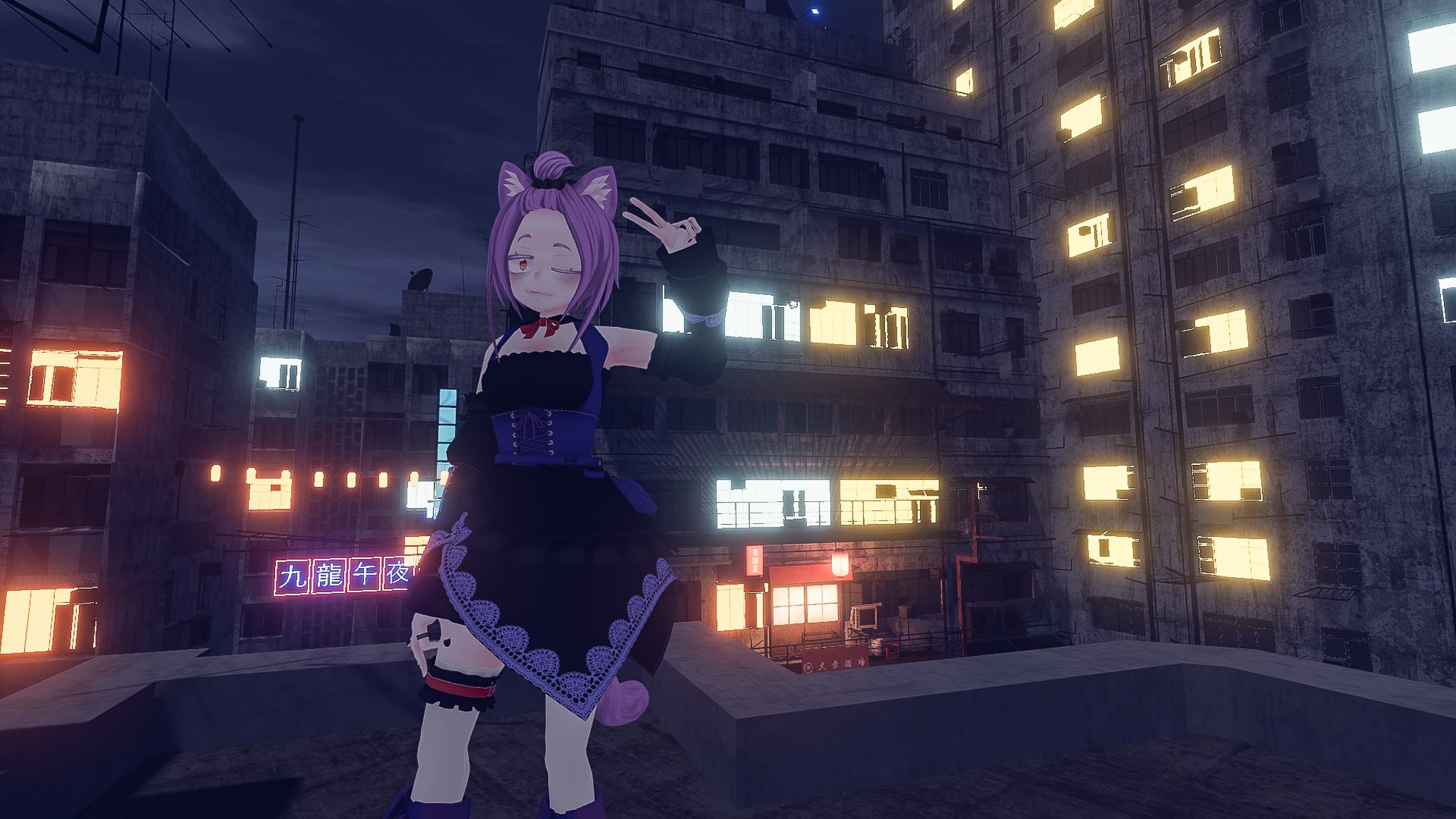 夜景をバックにしたアバター